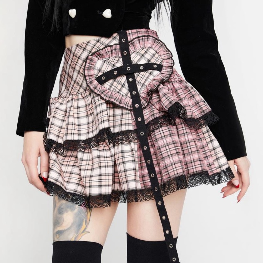 Dark In Love Pink Plaid Skirt